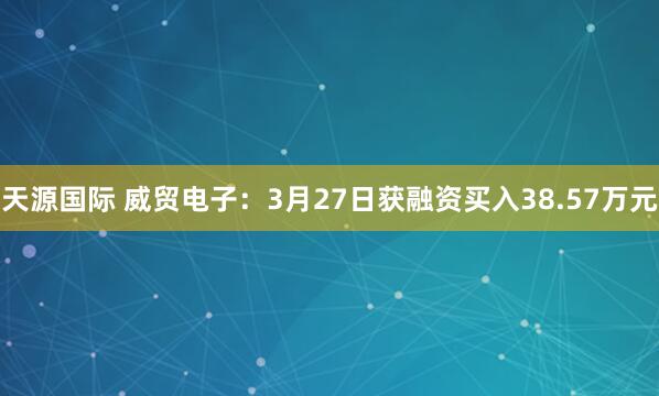 天源国际 威贸电子：3月27日获融资买入38.57万元
